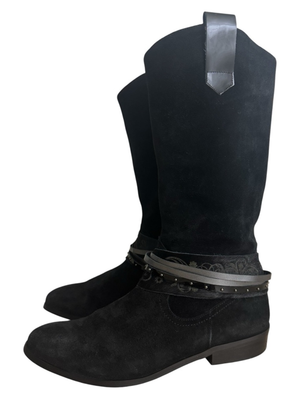 Anthropologie Elysess Women Size 39 US 8 Black Suede Western Boho Boots